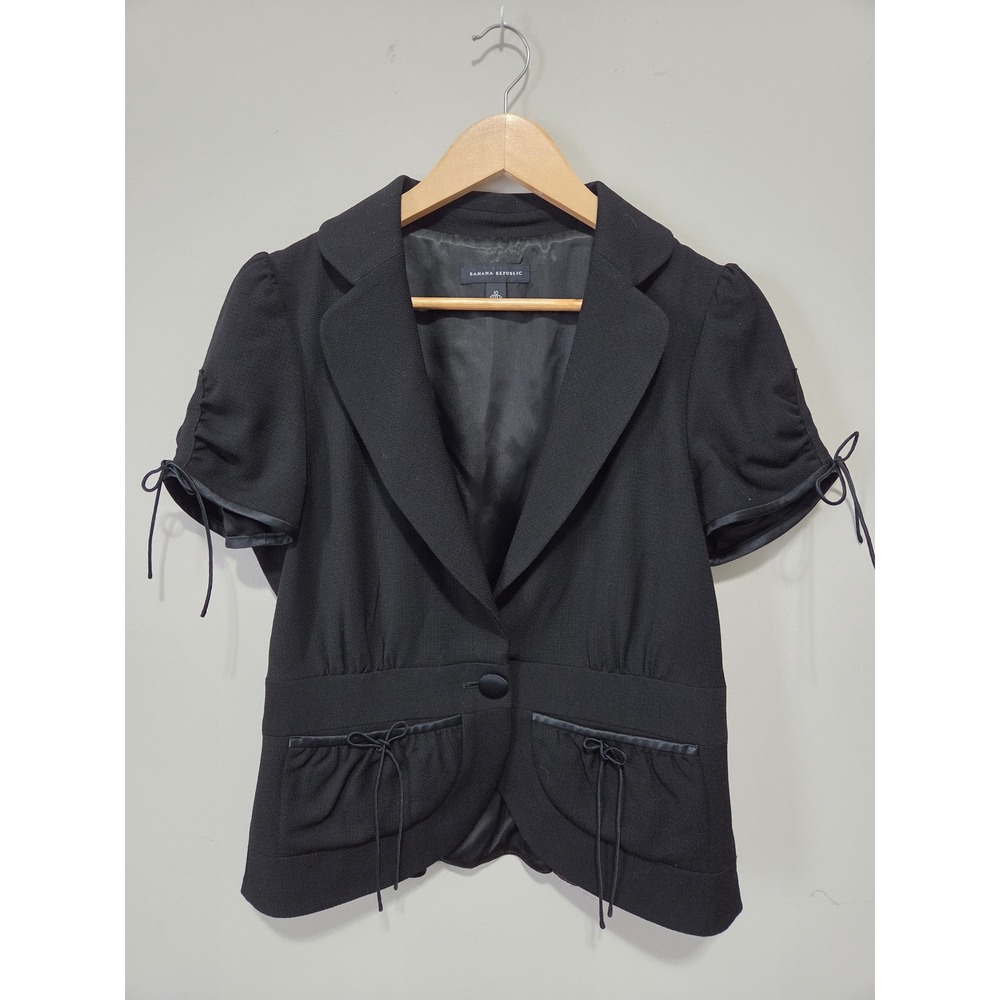 Banana Republic Womens Black 100% Wool Short Sleeve Peplum Blazer Jacket Size 10